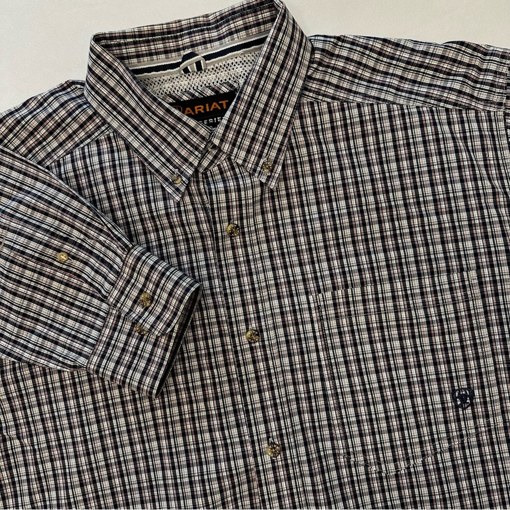 Ariat Pro Series Men's XL Long Sleeve Shirt Navy Plaid Cowboy Ranch Western Wear